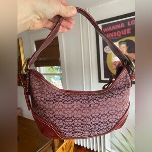 Y2K Coach Signature burgundy hobo Shoulder Bag